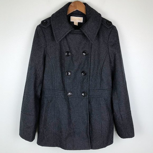 Michael Kors Charcoal Double-Breasted Wool Peacoat - Picture 3 of 11